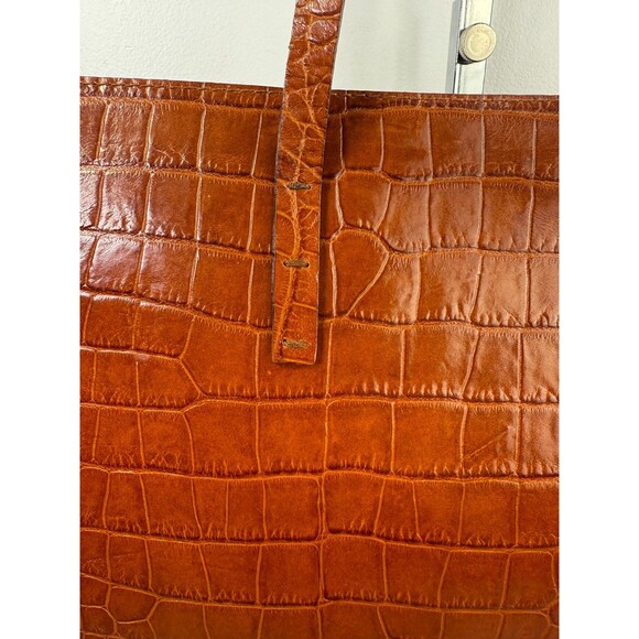 Italian Croc-Embossed Camel Brown Genuine Leather Tote bag Italy, Pristine - Picture 5 of 16